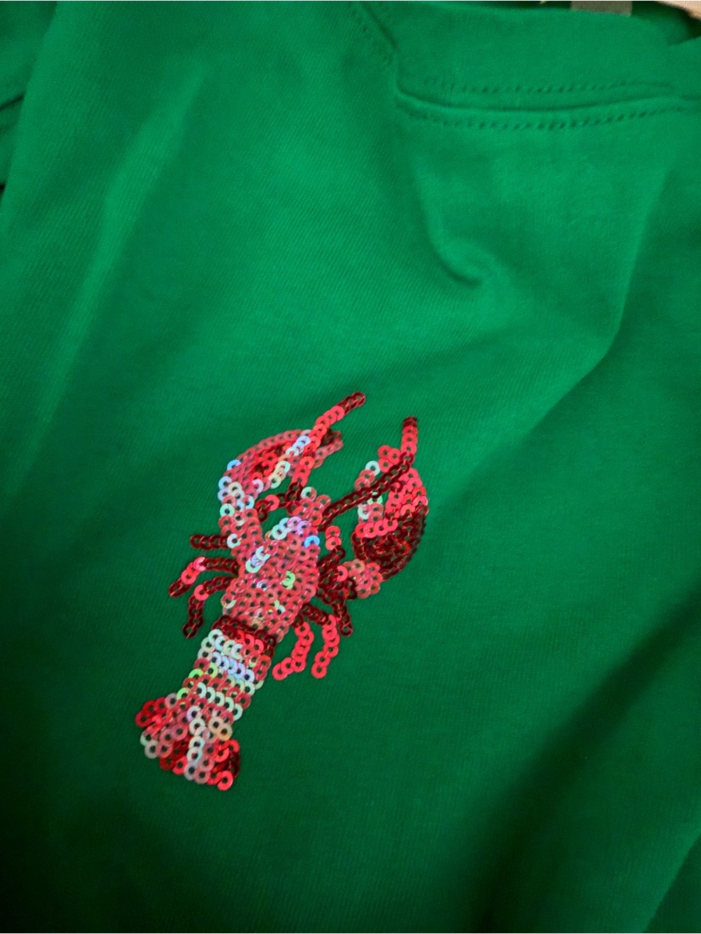 Fantastic Fawn | Sequined Lobster Oversized Tee  | Green & Pink | Medium - Picture 6 of 6